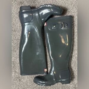 Hunter Original Tall Gloss Rain Boots Womens Size 5 Gray Graphite Waterproof
